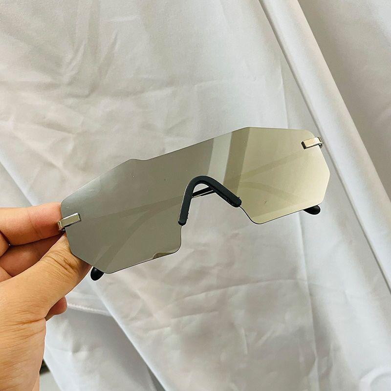 Oversize Metal Reflective Film Rimless Sunglasses Unisex Ocean Film Shades UV Protection Eyewear for Men Women