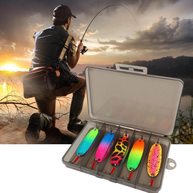Metal Spoon Fish Lures Fishing Spinner Baits Casting Baits Metal Construction Curved Fishing Lures Sequins Baits Set
