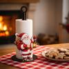 Wood Paper Towel Roll Holder with Vertical Center Post, Round Base, and Christmas Animal Panel for Countertop Use