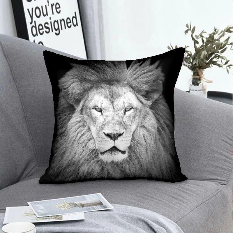 

Black and White Personality Lion Pillowcase in The Wind Student Room Decorative Pillow Sofa Cushion Cover Boys Pillow Cover 16x16Inch