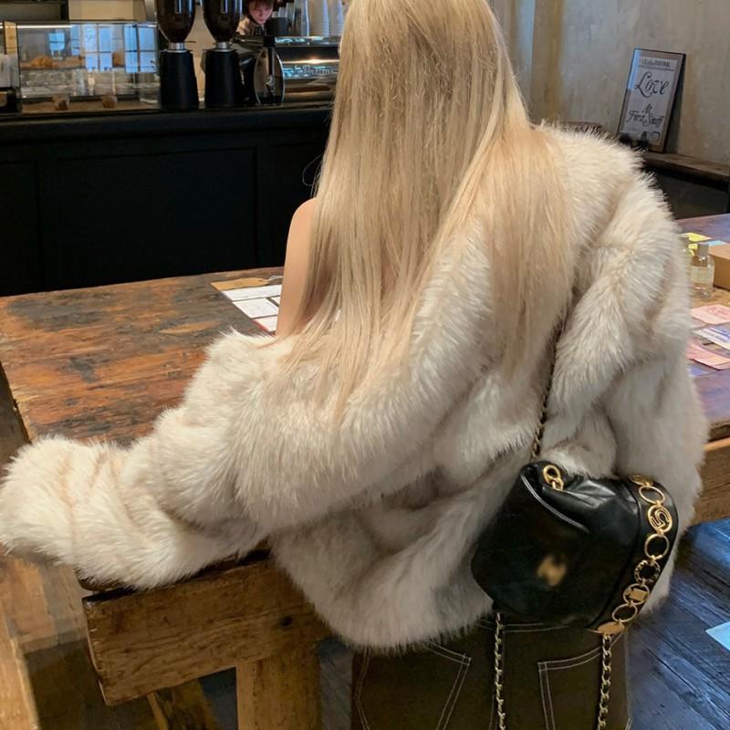 Womens Faux Fur Coat Winter Short Oversized Lapel Fluffy Jacket Fox Trim Casual Outerwear