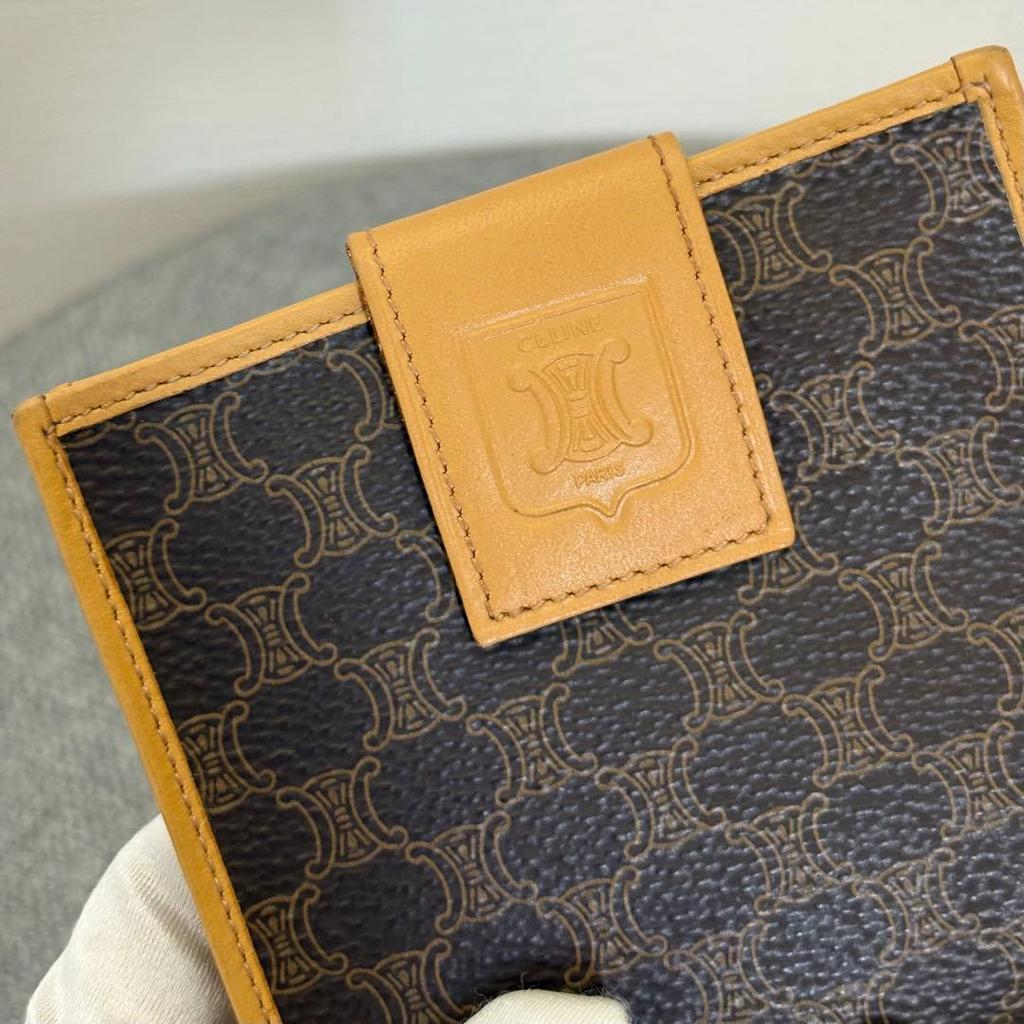 Used Celine Macadam Pattern PVC x Leather Folding Wallet Brown Tones Cw499