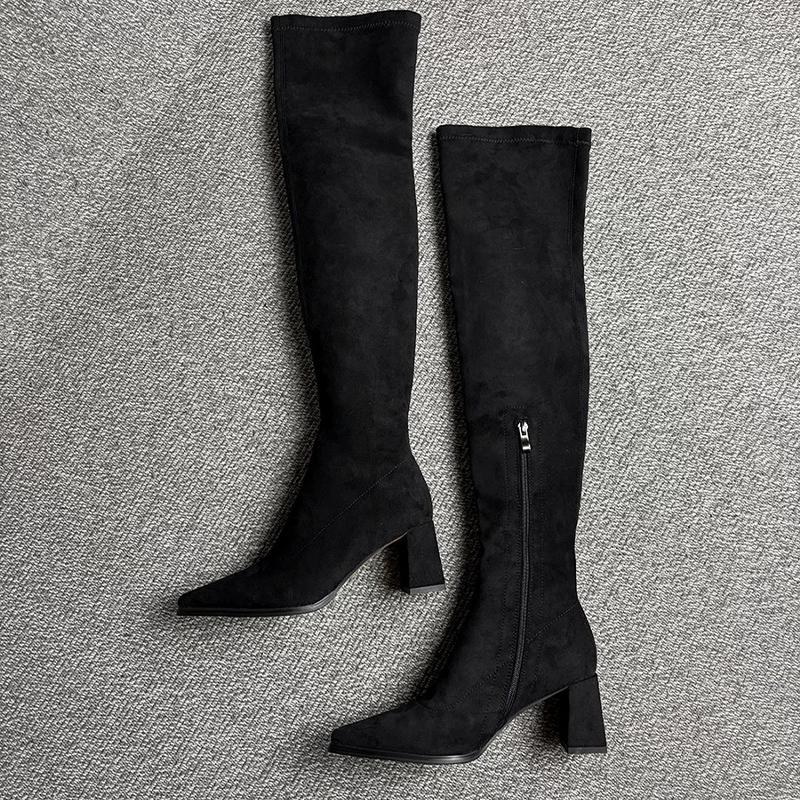 Fashion High Heels Women High Boots Pointed Toe Suede Over The Knee Fashion Shoes 2025 Winter Pumps Chunky Designer Chelsea Botas Mujer