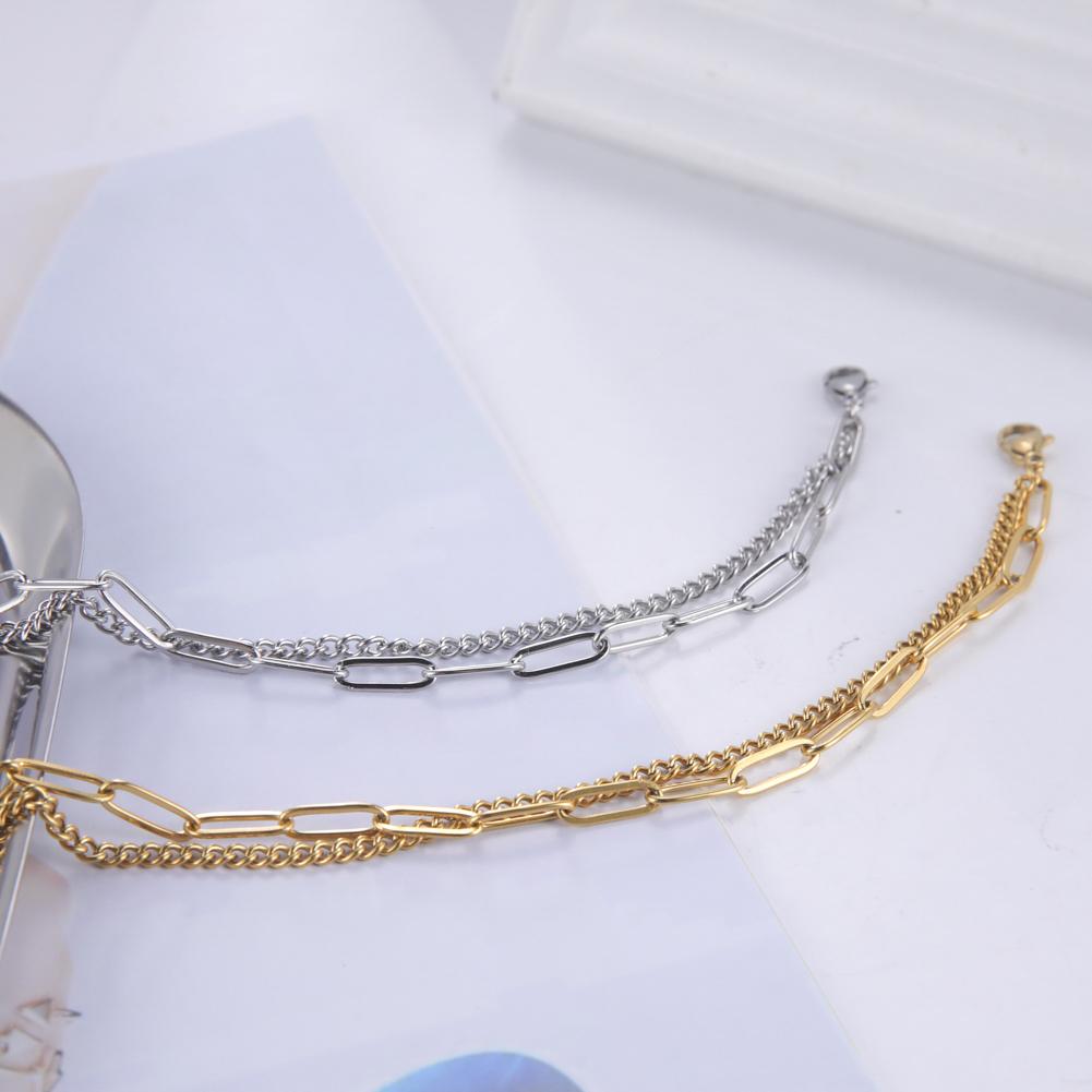Paper Clip Chain Link Double Layers Bracelets For Women Men Gold Stainless Steel Bracelet Jewelry Friends Couple