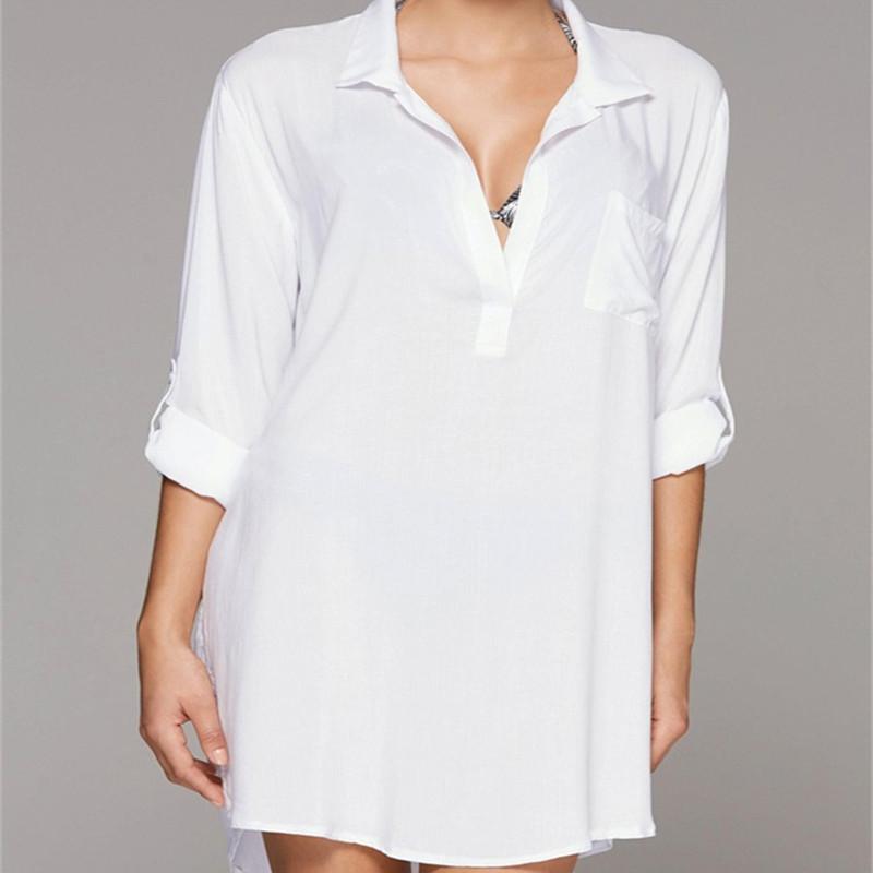 New Arrivals Sexy Beach Cover Up Chiffon White Swimwear Ladies Beach Blouse Pareo Women Beach Wear Saida De Praia Swimwear Q46