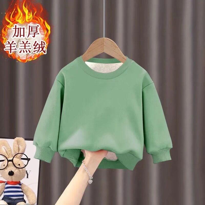 Kids Chinese New Year Outfit Thickened Fleece Red Round Neck Sweatshirt Boys Girls Winter Warm Holiday Top