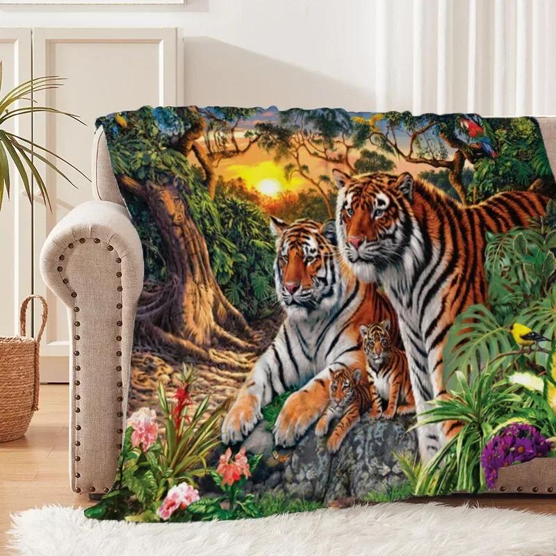 Tiger and White Tiger Patterns Blanket Animals Flannel Blanket Cosy Lazy Couch Cover Blanket Super Soft Sheet Mattresses