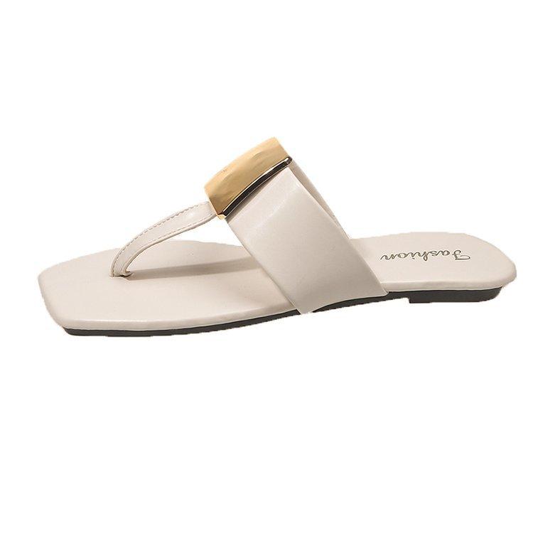 Fashion French Versatile Woman Shoe Summer New Round Toe Flat Shoes Fashion Anti Slip Women Flip Flops Simple Soft Soled Women's Sandals