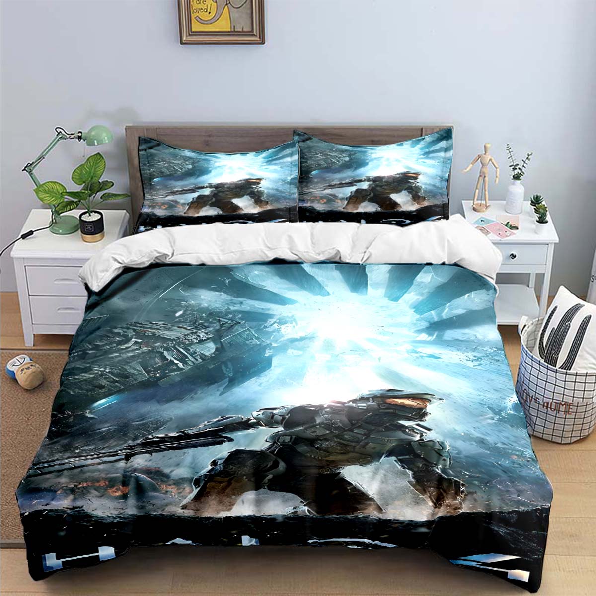 

Game H-Halo 2 Xbox Mechwarrior Print Bedding Sets Bed Supplies Set Duvet Cover Bed Comforter Set Bedding Set Luxury Gift US King(264*228cm)3pcs