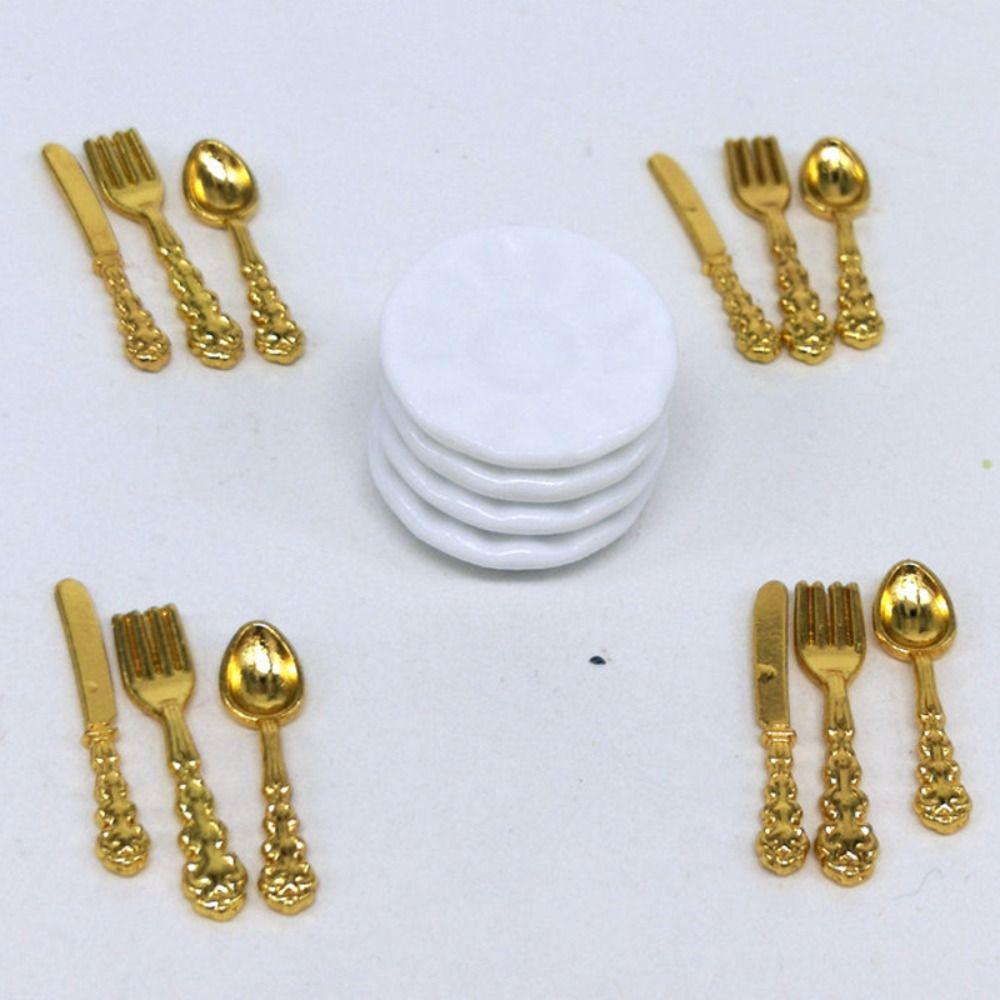 

16 шт./компл., миниатюры для кукольного домика для еды и игр, посуда, нож, вилка, ложка, украшение кукольного дома