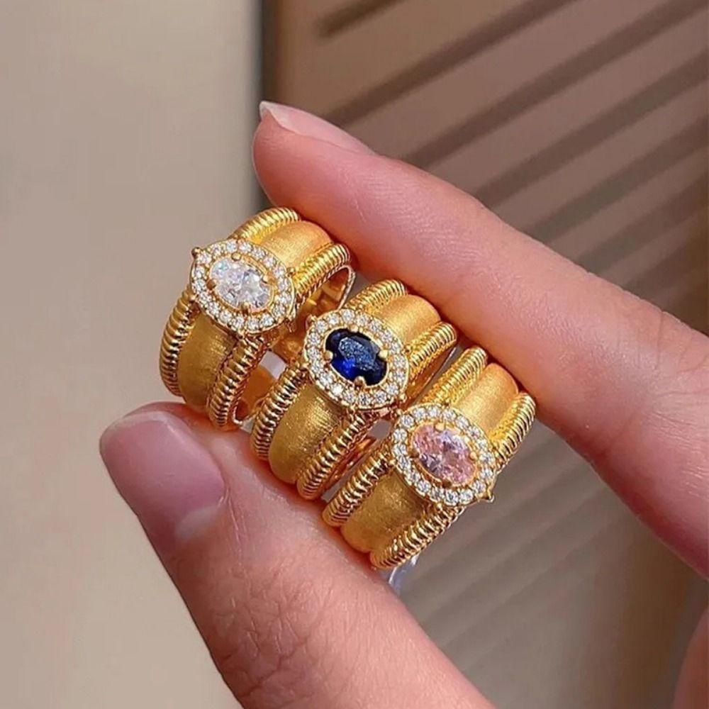Vintage Crystal Split Ring Unique Women's Jewelry Elegant Adjustable Finger Rings Ladies
