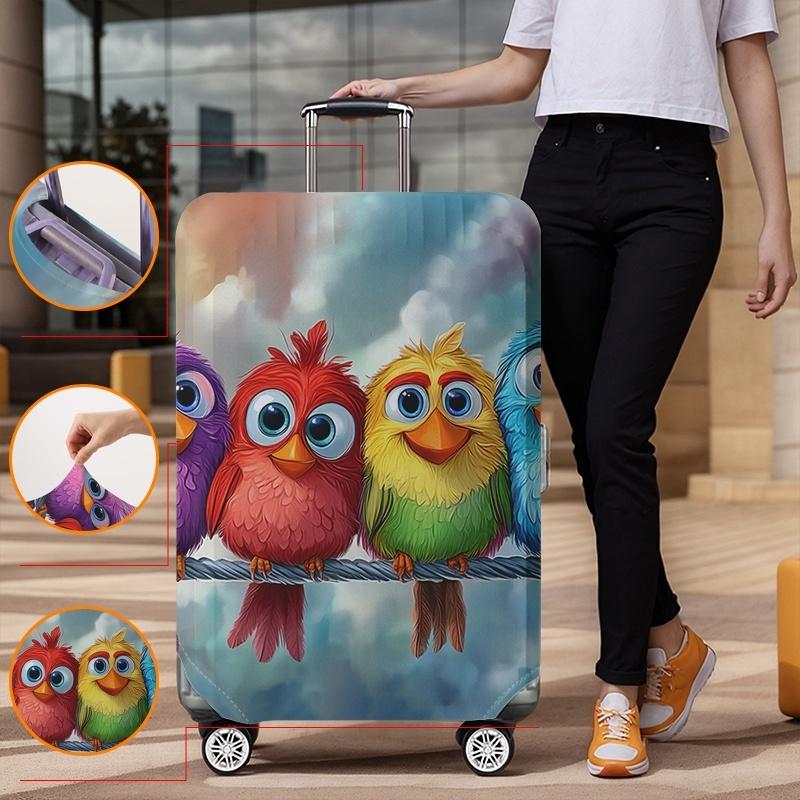 Rainbow Bird Pattern Luggage Protection Cover, Suitable for 18-32 Inch Luggage Covers, Luggage Handle Gloves, Travel Accessories