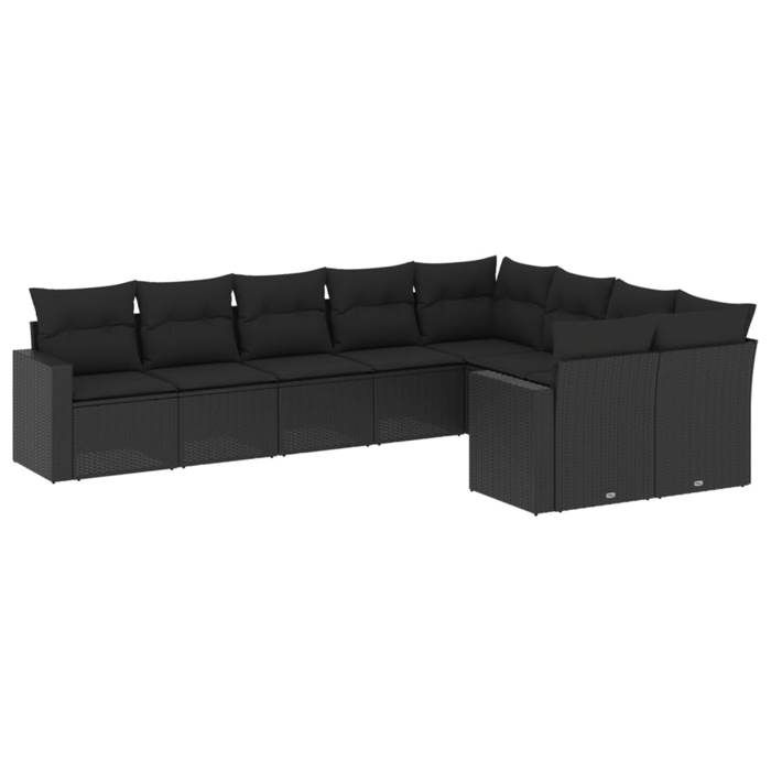 VidaXL Garden Lounge Set with Cushions 9 Pcs, Patio Sofas, Patio Furniture Set, Outdoor Furniture, Black 3219425