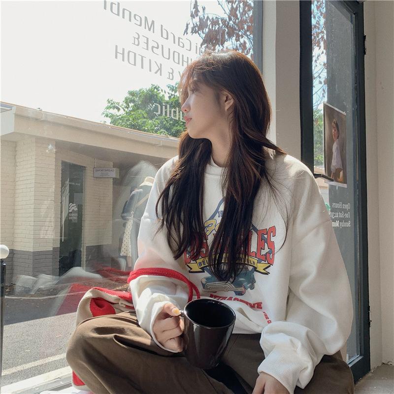 Sleeve O Neck Long Women Loose Pullovers Female Tops Solid Color Sweatshirts