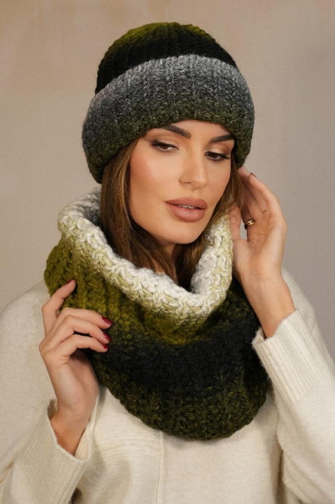 Blues Winter Shaded Hat Set with Snood Olive Color