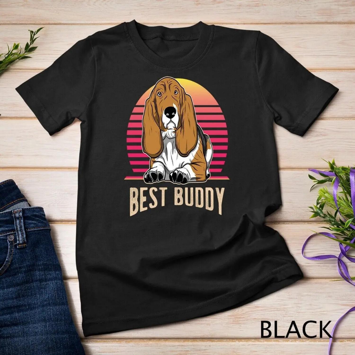 Basset Hound T Shirt Dog Lover Retro S чёрный