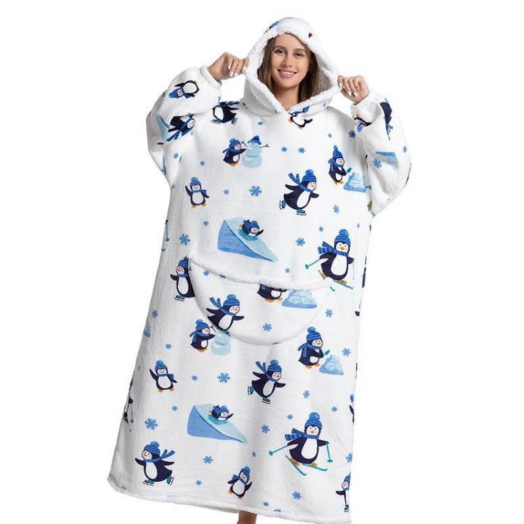 Kadın Kış Polar Kapüşonlu Bornoz Oversize Kollu Battaniye 140cm Dev TV Kapüşonlu Sweatshirtler Rahat Konforlu Sıcak