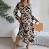 Vestito da donna primavera autunno scollo a V stampa floreale maniche lunghe vita alta stretta linea ad A orlo svolazzante per appuntamenti shopping vestito midi