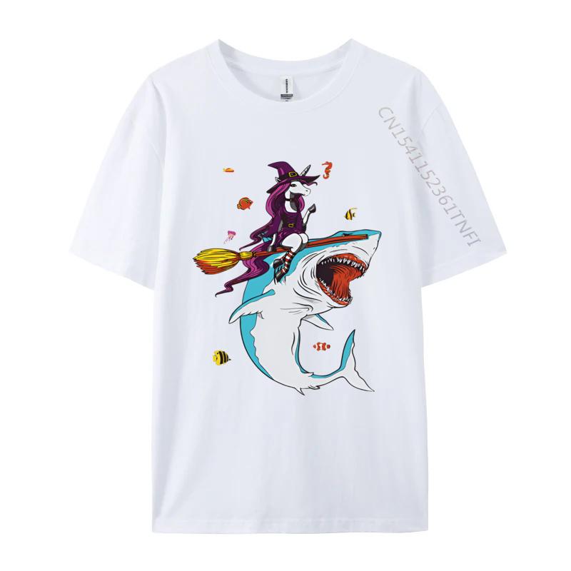 Funny Unicorn Riding Shark Halloween T Shirts Printed Tshirt Men Tee Shirt Anime Adult Man Top Shirts