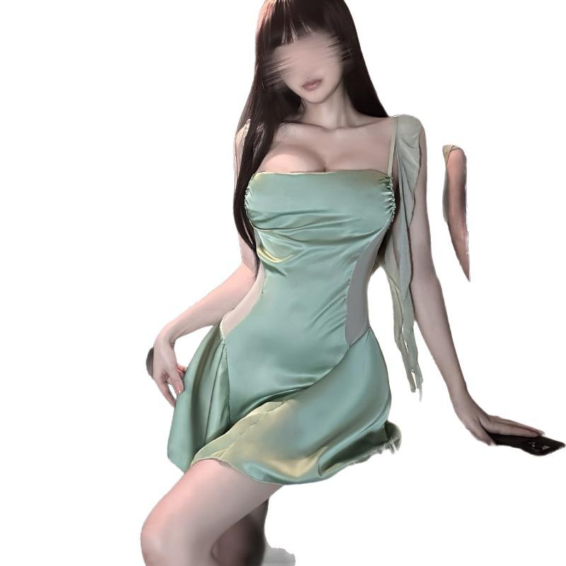 Low-cut Streamer Backless Swinging Collar Sexy Nightdress Premium Pajamas Satin Suspenders Loungewear Pure Desire Style