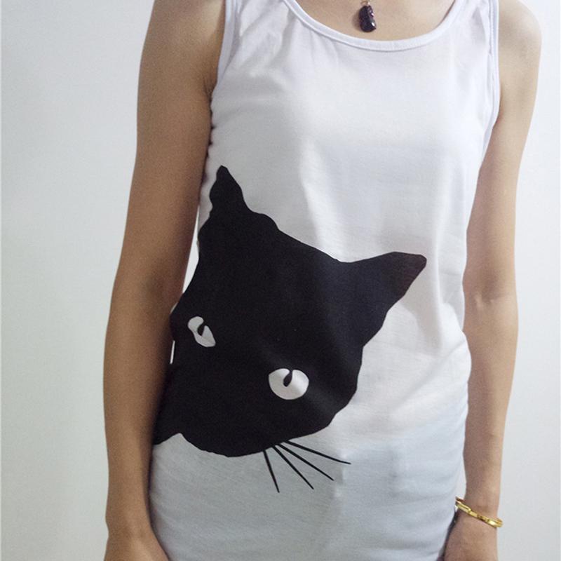 Women's Fashion Shirt Cat Printed Summer Tank Vest Tops 3 Colors