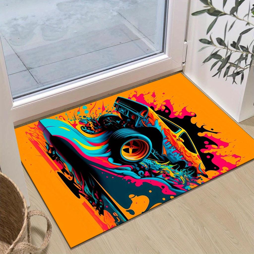 Stylish Car Print Area Rug - Non-Slip, Soft Polyester Floor Mat for Home & Office Decor - Perfect for Bedroom, Study, Dining Roo
