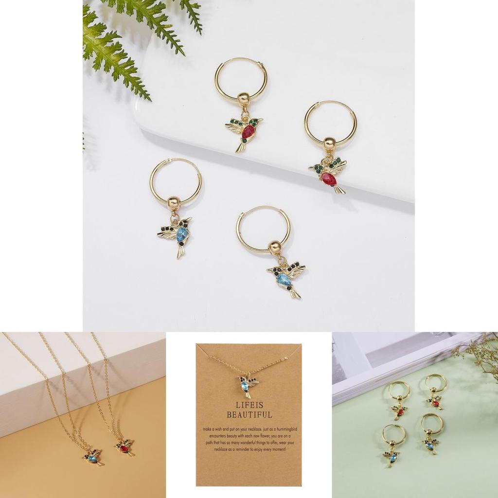 Hummingbird Animal Earrings With Rhinestone Decor For Unique Party Wear