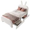 Weiches Bett 90x200cm Hasenform Samtstoff Kinder mit Kopfteil 2 Schubladen Ergonomisches Design Starke Holzlattenrost-Unterstützung Heimmöbel Kinder