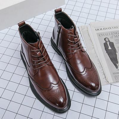 British Style Men'S Leather High Top Shoes Lace Up Winter Business Casual Shoes Street Fashion Men'S Motorcycle Boots