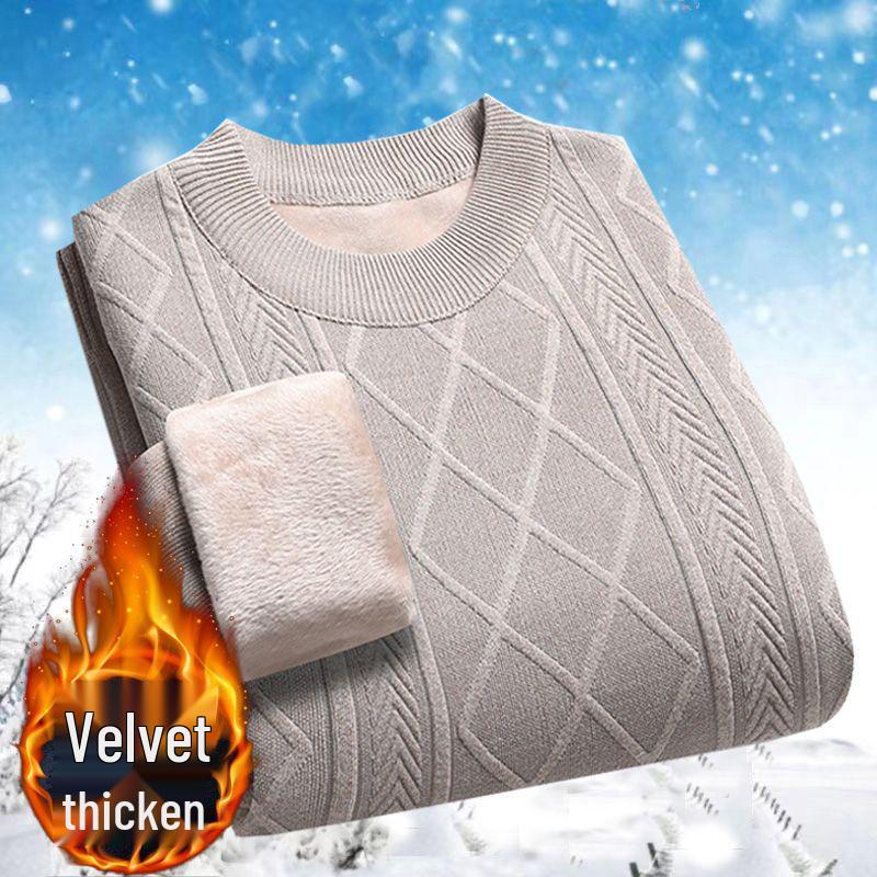 Men s Winter Plus Velvet Thick Knit Sweater - Casual Loose Warm Layer Top 2XL, 140-159 jin