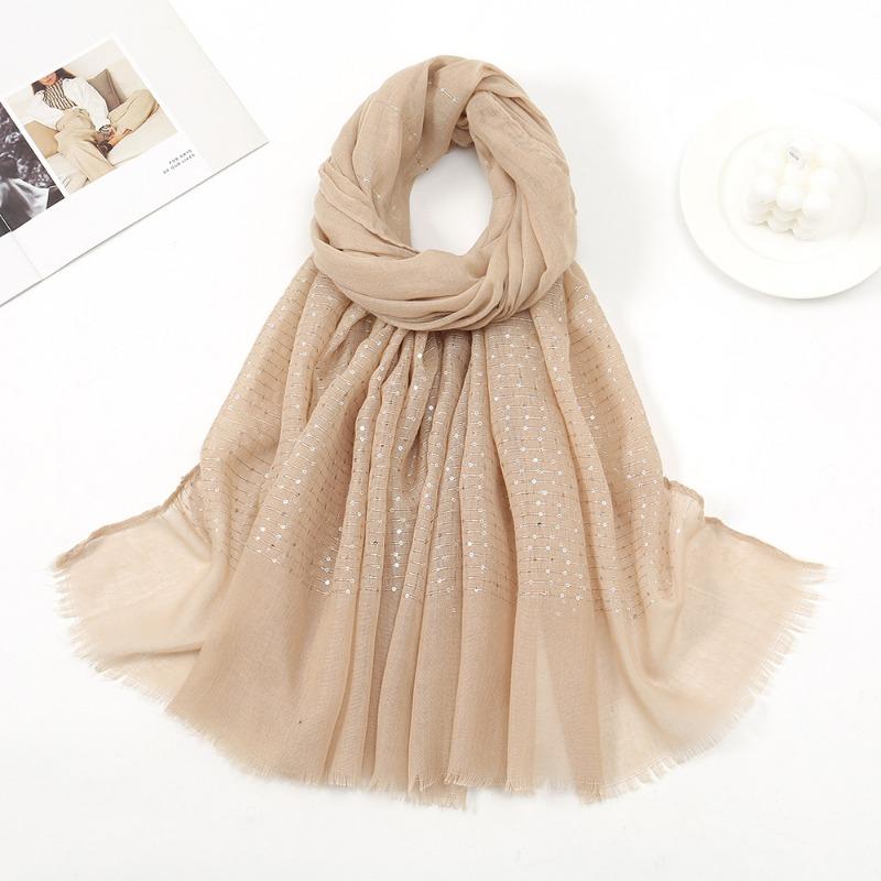 Autumn and winter new candy color sequined beard edge scarf cotton and linen feel fresh and fashionable versatile monochrome shawl scarf