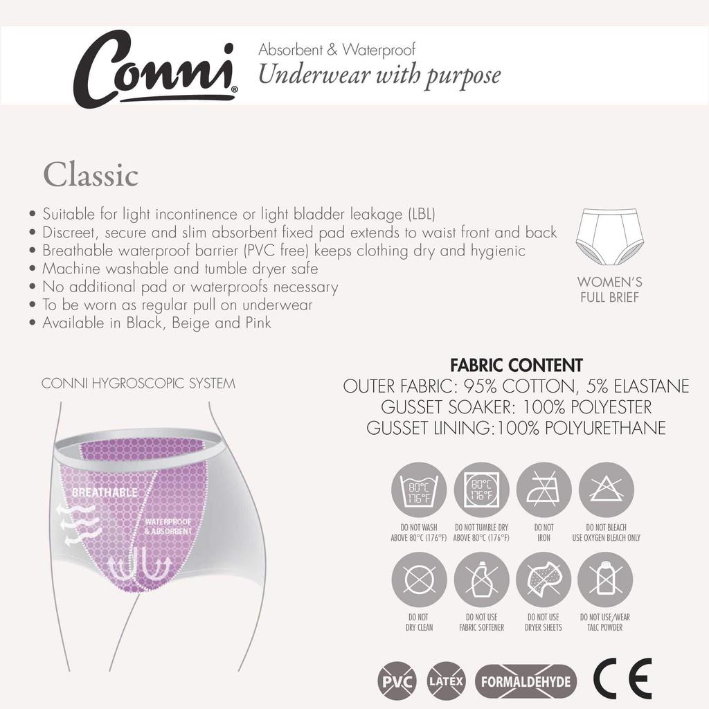 Conni Ladies Classic Urinary Incontinence Pants for Light Incontinence (AU12, Beige) (250-280cc)