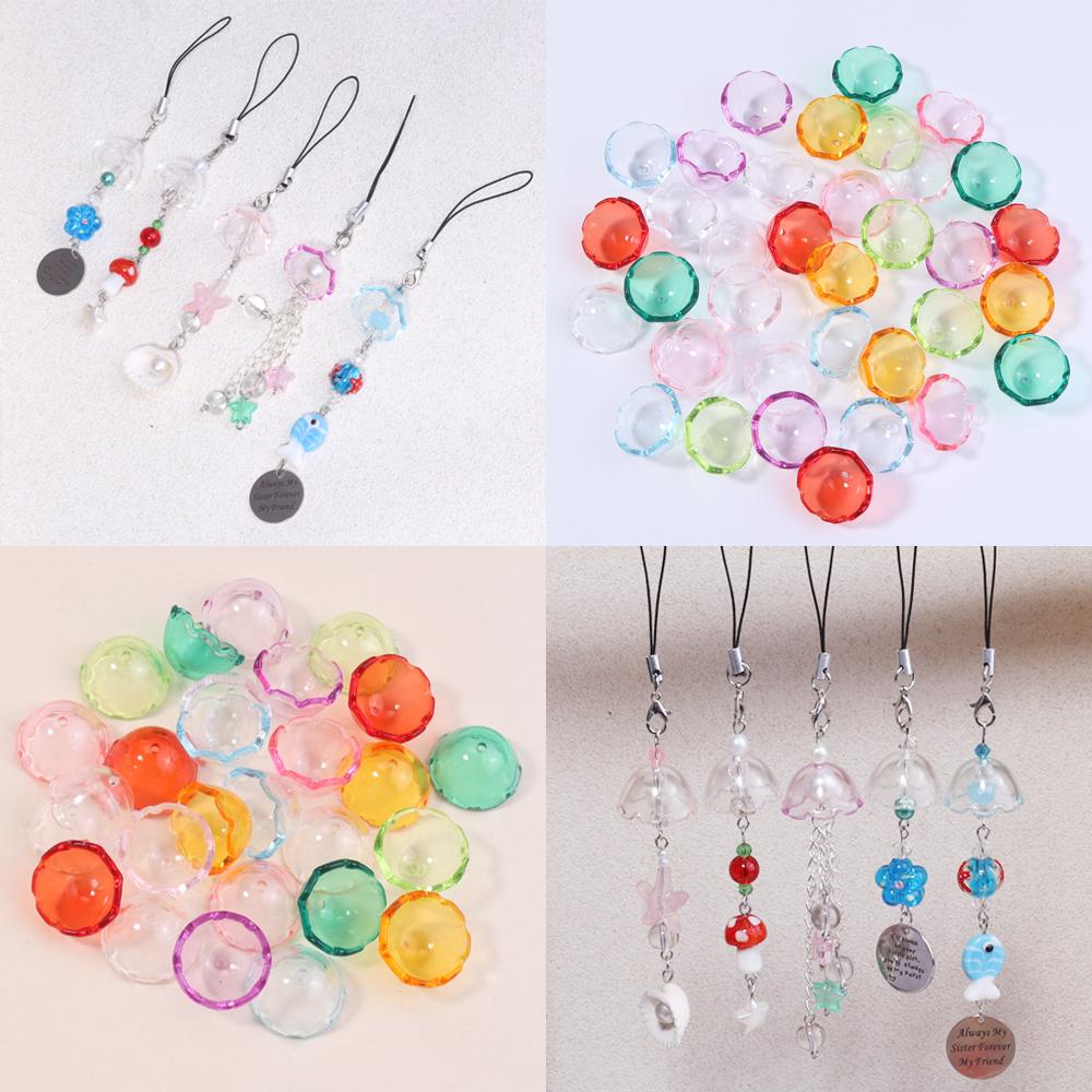 30pcs/lot Acrylic Wind Bell Beads Colorful Beads Caps Jellyfish Spacer Bead For DIY Charms Earrings Keychain Jewelry Accessories