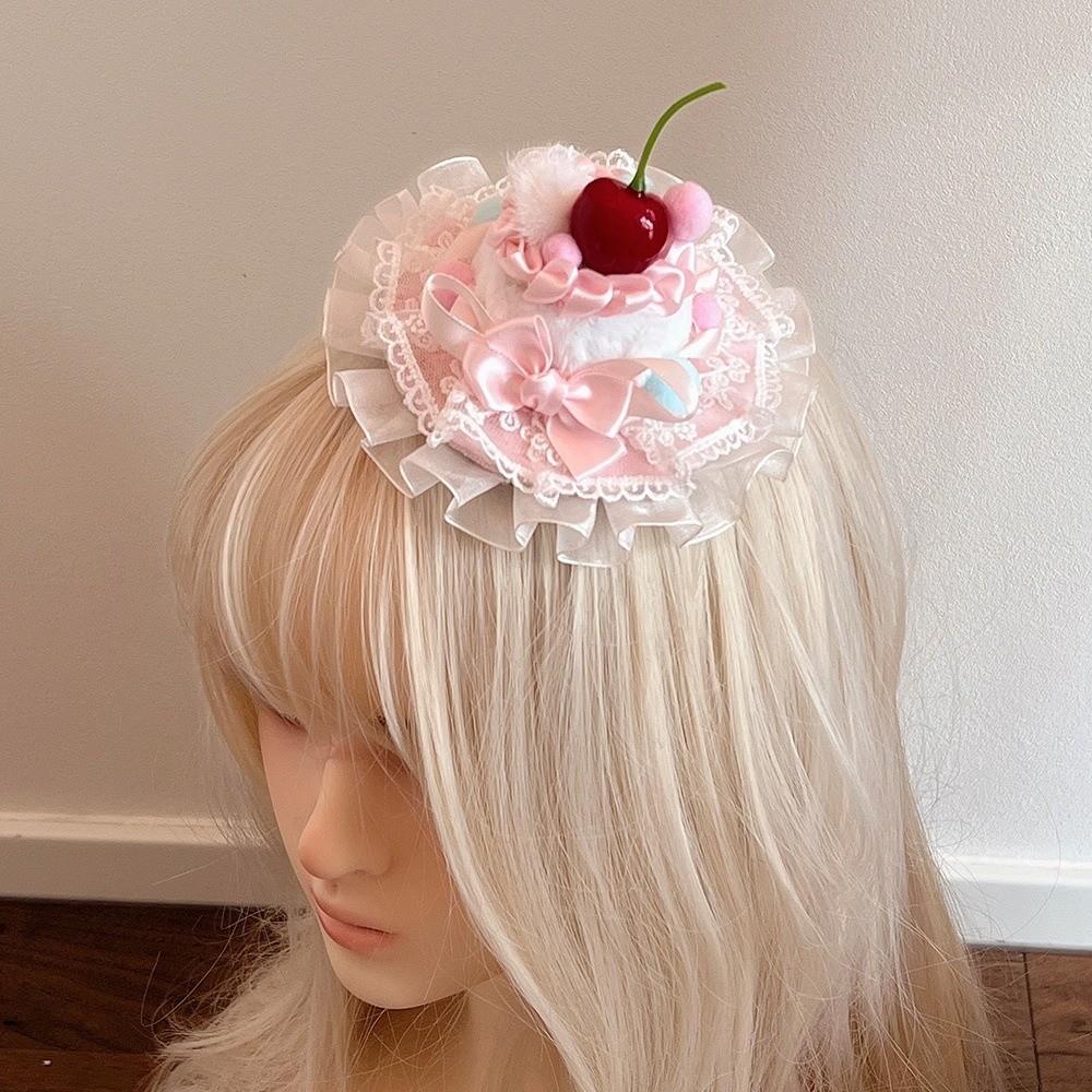 Bow Decor Mini Hat Lace Trim Lolita Headdress Elegant Bow Hairpin For Women