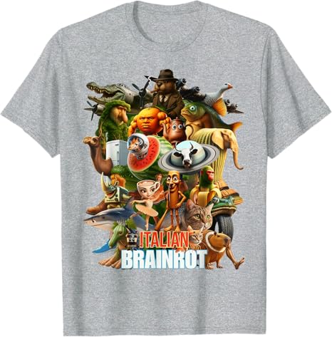 Italian Brainrot Viral Meme Collage Gen Z TShirt Y2k Bootleg Mashups Graphic Outfit AI Creatures Art Aesthetic Clothes Novelty