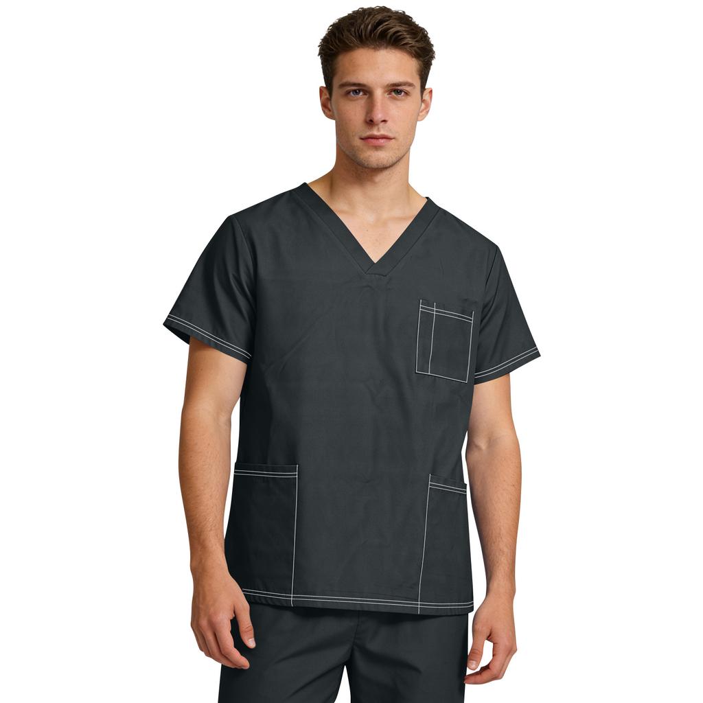 Uniforme da Assistente da Uomo a Scollo a V a Maniche Corte Lavabile a Mano