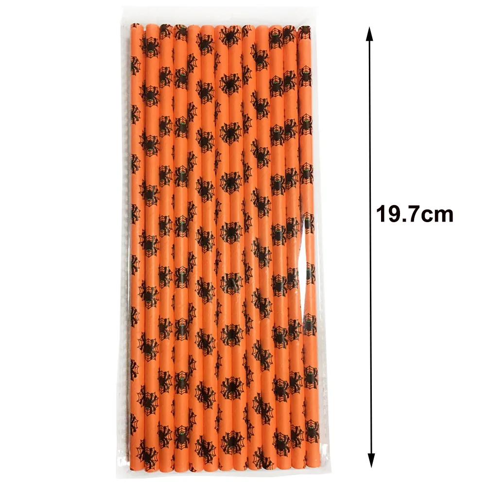 

25/50/100pcs Halloween Party Favors Paper Straws Black and Orange Party Biodegradable Drinking Stripe Straws for Halloween 25pcs