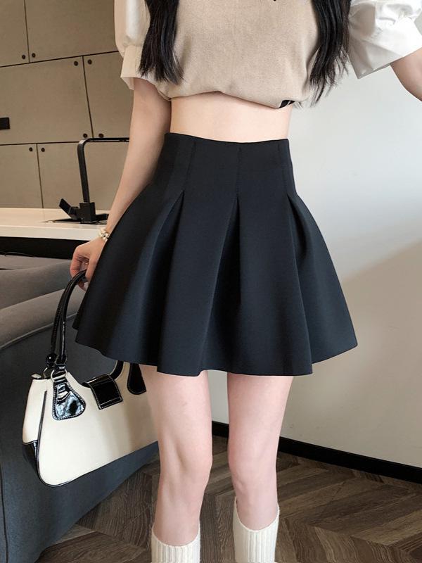 Women's Black High-Waisted A-Line Skirt - Anti-Exposure, Plus Size, Slimming, Fluffy, Hip-Hugging Summer 2026.