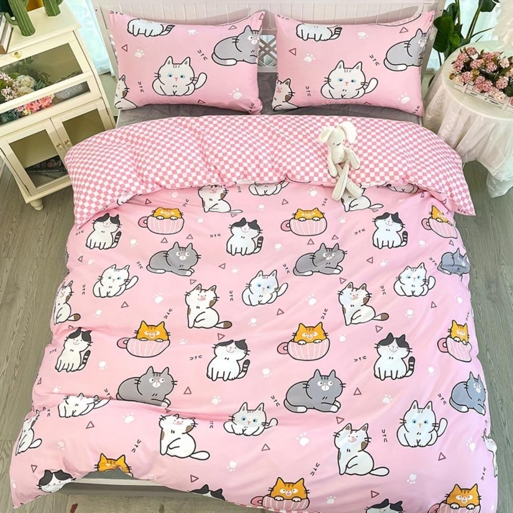 

3 предмета Синий Розовый Черный Постельный комплект Милый принт Собака Кошка Уютный Мягкий Пододеяльник Размер Кинг Квин Твин Подарок на День рождения Декор для спальни девочки EU Single 135x200cm