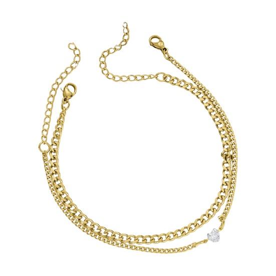 

2 шт. Браслет для пары Простой стиль Нержавеющая сталь Стразы Сердце Регулируемая длина Удлинительная цепочка Полированный Не ржавеющий Легкий Любовь золотистый