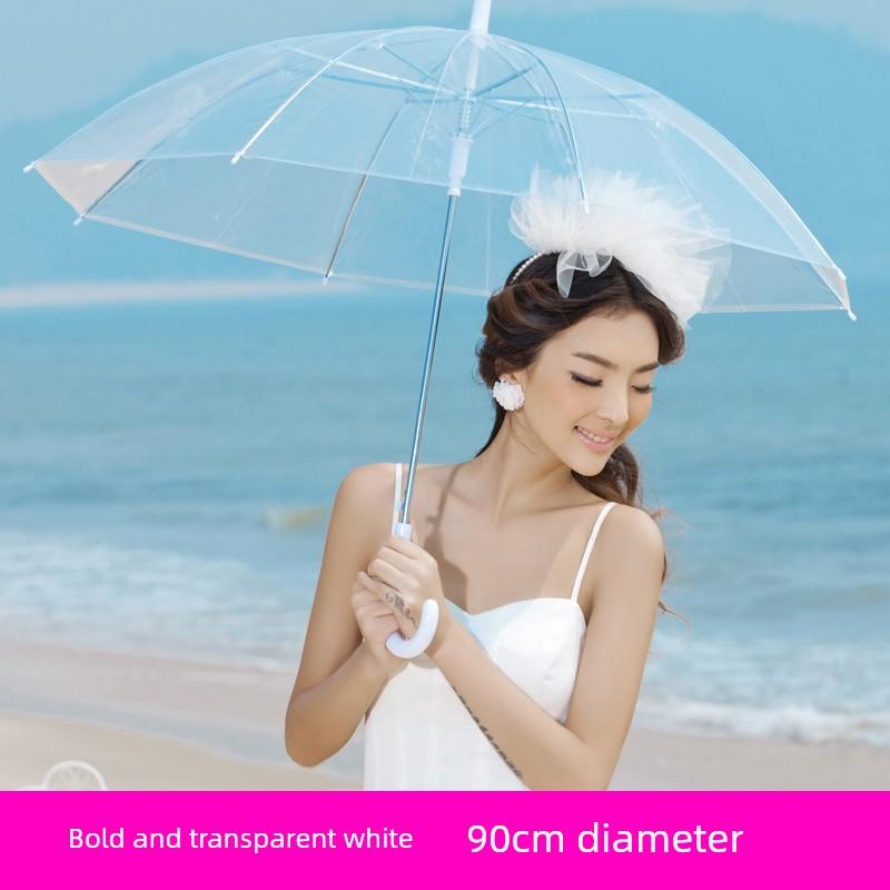 Transparenter Regenschirm, Verdickt und Groß, Automatisch, Transparent, Weiß, Trendig, Unisex, Langer Gerader Griff, Staffelei zum Malen