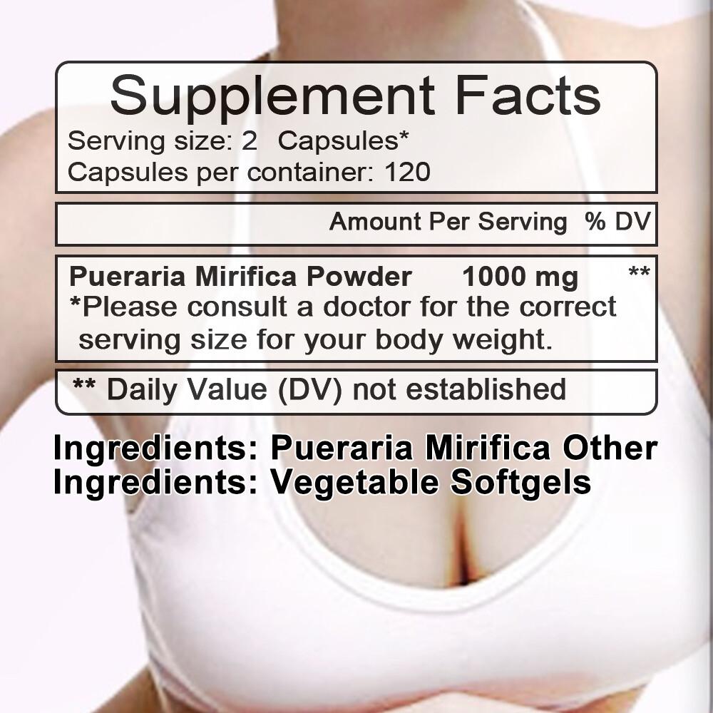 Pueraria Mirifica Extract Capsules 1000 Mg, for Breast Enlargement and Enhancement, 120 Capsules
