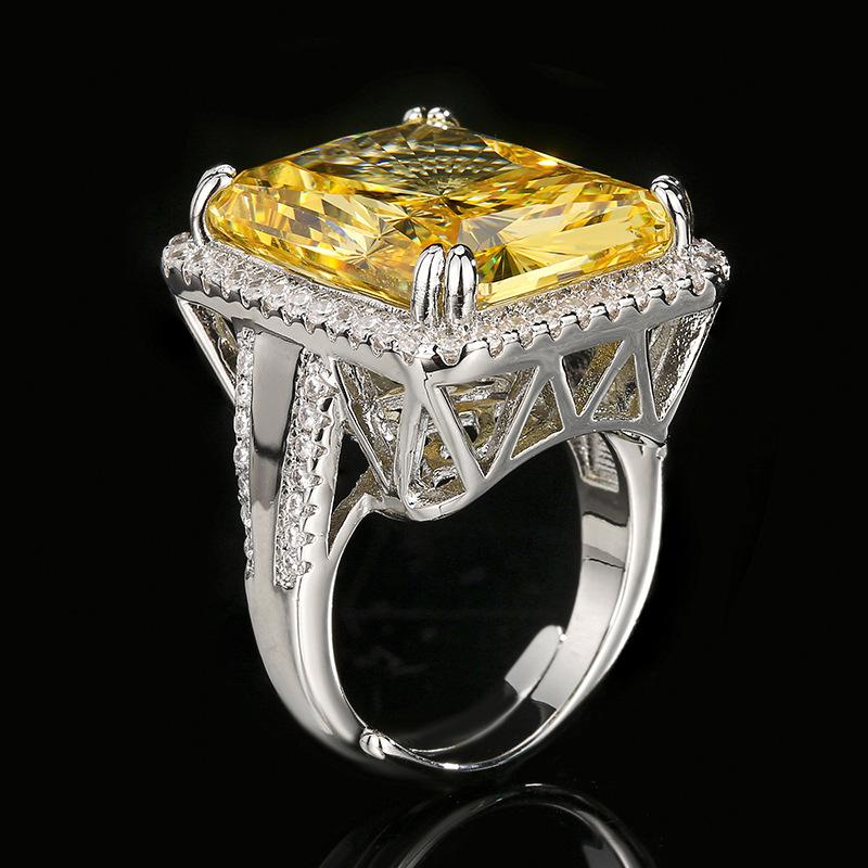 Copper Bottom Gold-plated Simulation Redeen Cut Square Diamond Ring Female Main Stone 15 * 20