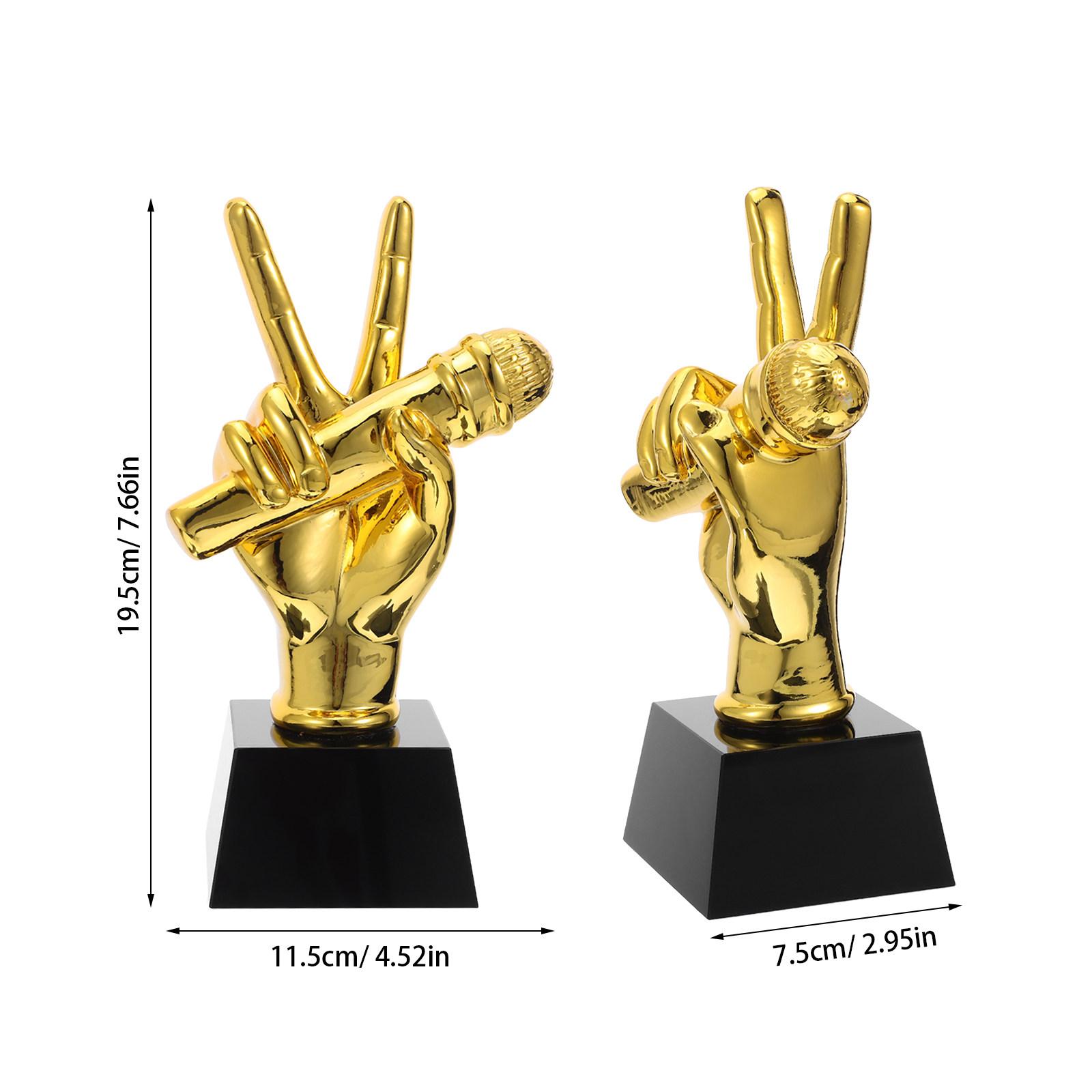 Resin Microphone Trophy Singing Competition V Gesture Trophy Music Competition Karaoke Award Party Decoration For Vocalists золотистый