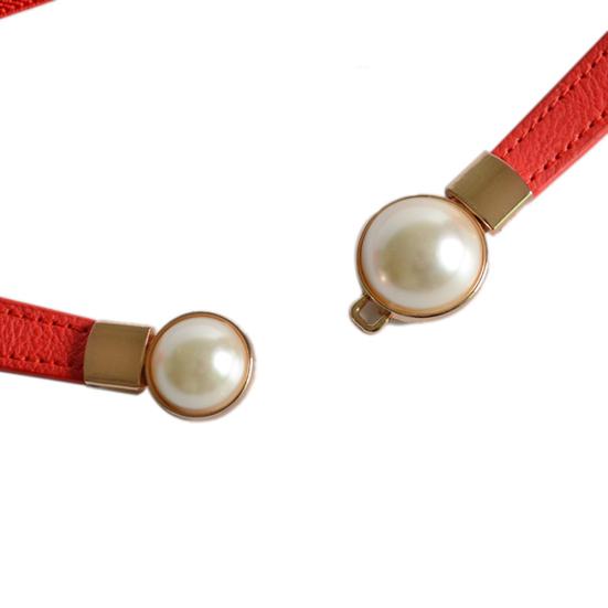 Fashion Women Elastic Faux Pearl Thin Skinny Waistband Waist Belt Dress Decor