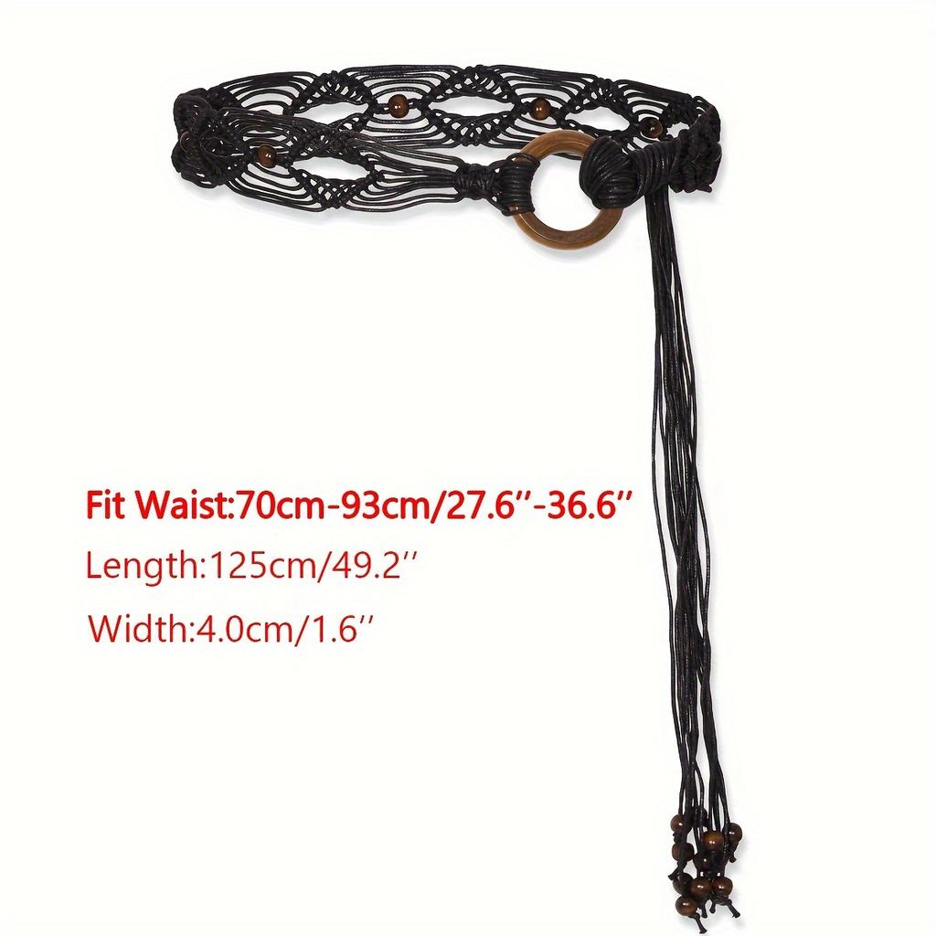 Multi-Color Bohemian Style Spring And Summer Fashion Women Handmade Wooden Circle Braided Hollow Belt Wax Rope Braided Belt Ethnic Style
