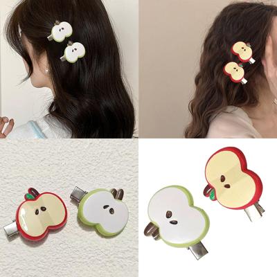 Packung mit 2 Cartoon Apfel Haarspangen Harz Haarnadel Seiten Haarspange für Mädchen Kinder Täglichen Gebrauch Frauen Mode Accessoires
