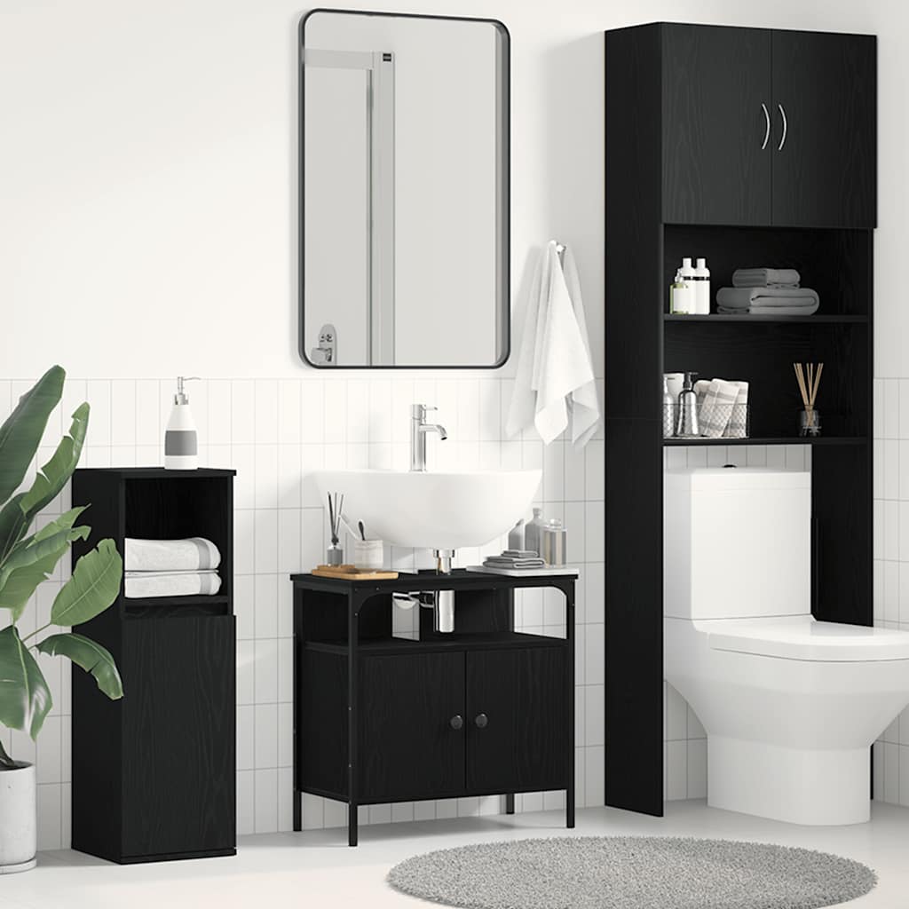 vidaXL Waschbeckenunterschrank Schwarz Eichen-Optik 60x30x60 cm schwarz
