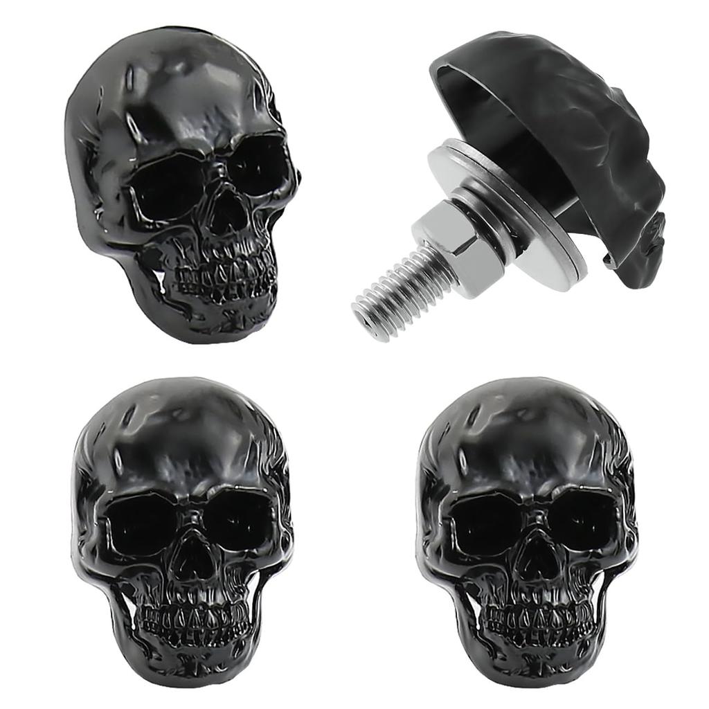 Skull License Plate Screw Fasteners Decorative Cool Funny License Plate Bolts License Plate Frame Kit 4 Pcs Aluminum Alloy Universal Fit Most Cars