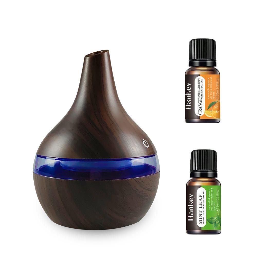 300ml Wood Grain Humidifier  Aromatherapy Diffuser with 2  Oils, Cool Mist & USB-Powered 300ml